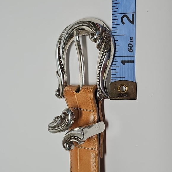 Coldwater Creek Leather Croc Embossed Belt Silver Buckle Tan Size L 91017‎ - Picture 11 of 13